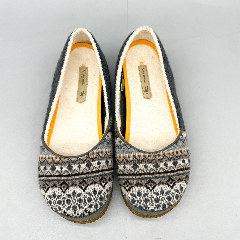 Smartwool Women 10 Morning Ballet Flat Gray Fair Isle Merino Wool Slip On Shoes